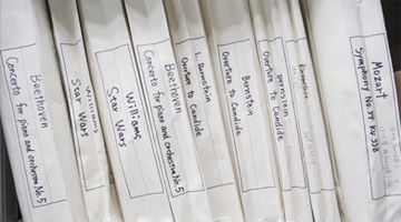 Bernstein's Candide Overture is carefully stored along with many other scores.