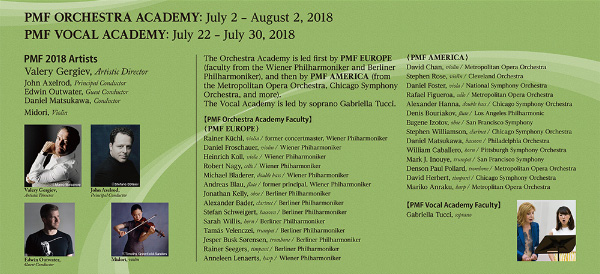 PMF ORCHESTRA ACADEMY:July 2 - August 2, 2018 PMF VOCAL ACADEMY:July 22 - July 30, 2018