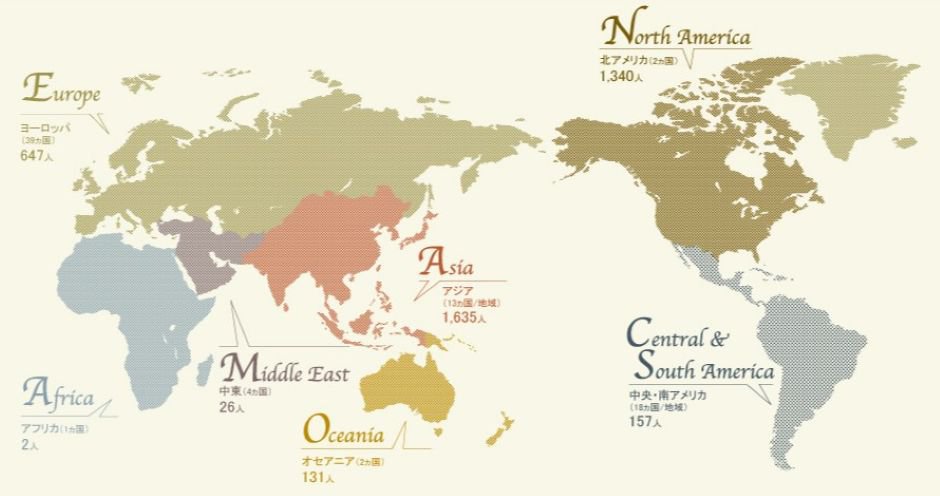 修了生出身国世界地図