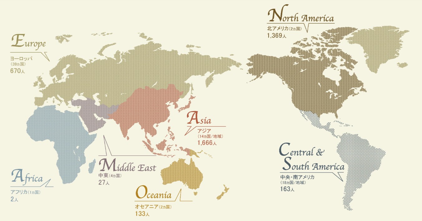 修了生出身国世界地図